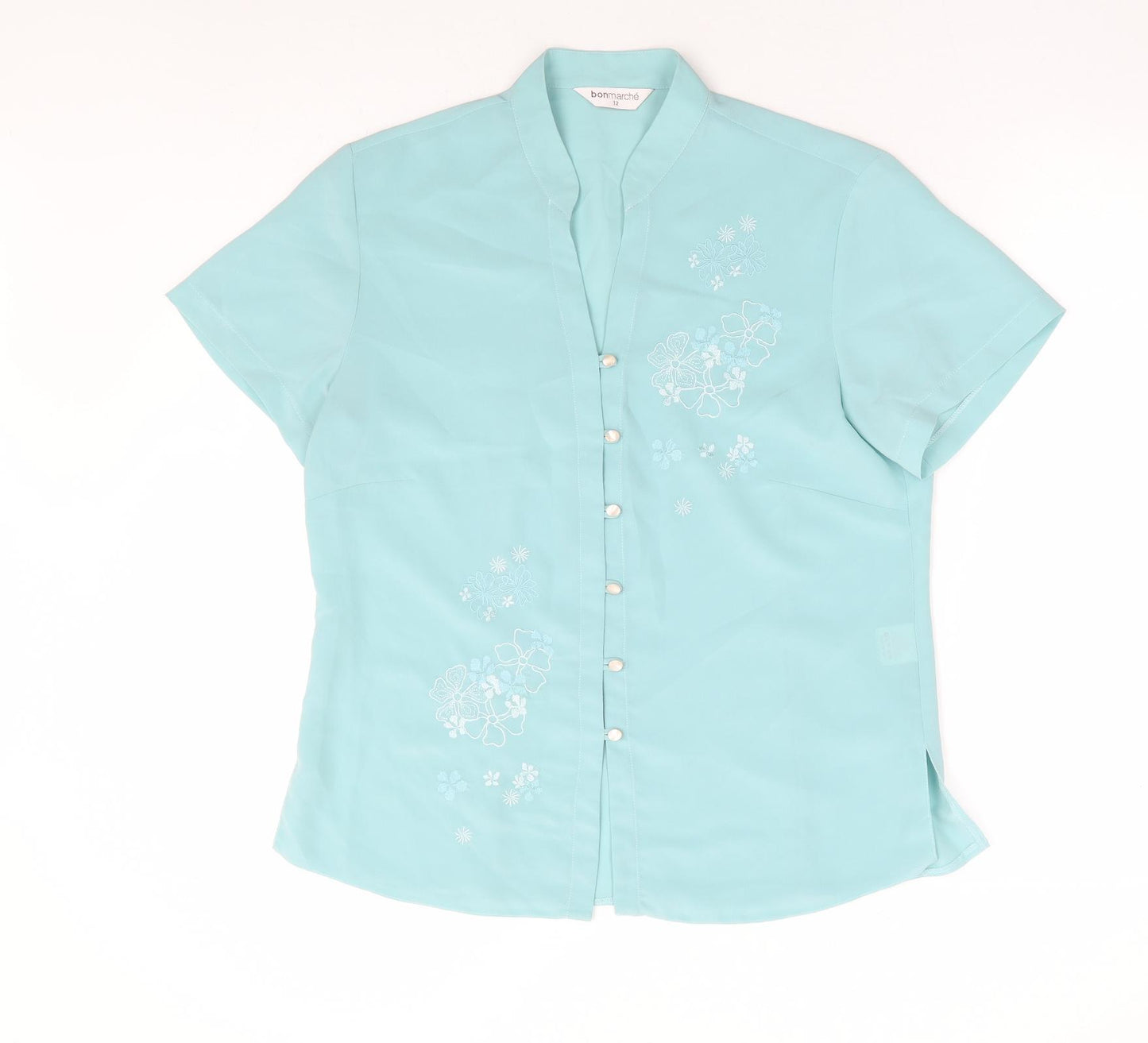 Bonmarché Womens Blue Polyester Basic Button-Up Size 12 V-Neck