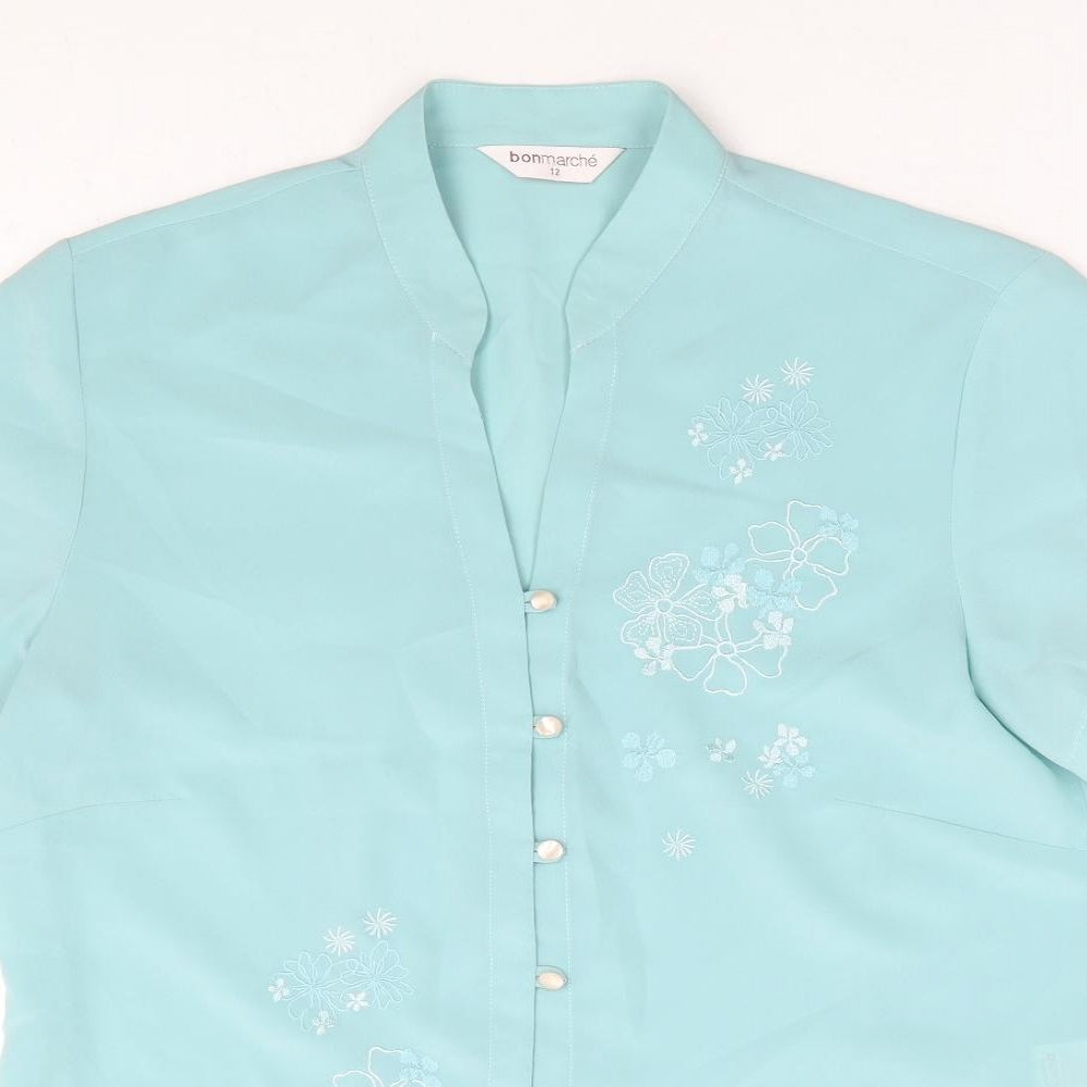 Bonmarché Womens Blue Polyester Basic Button-Up Size 12 V-Neck