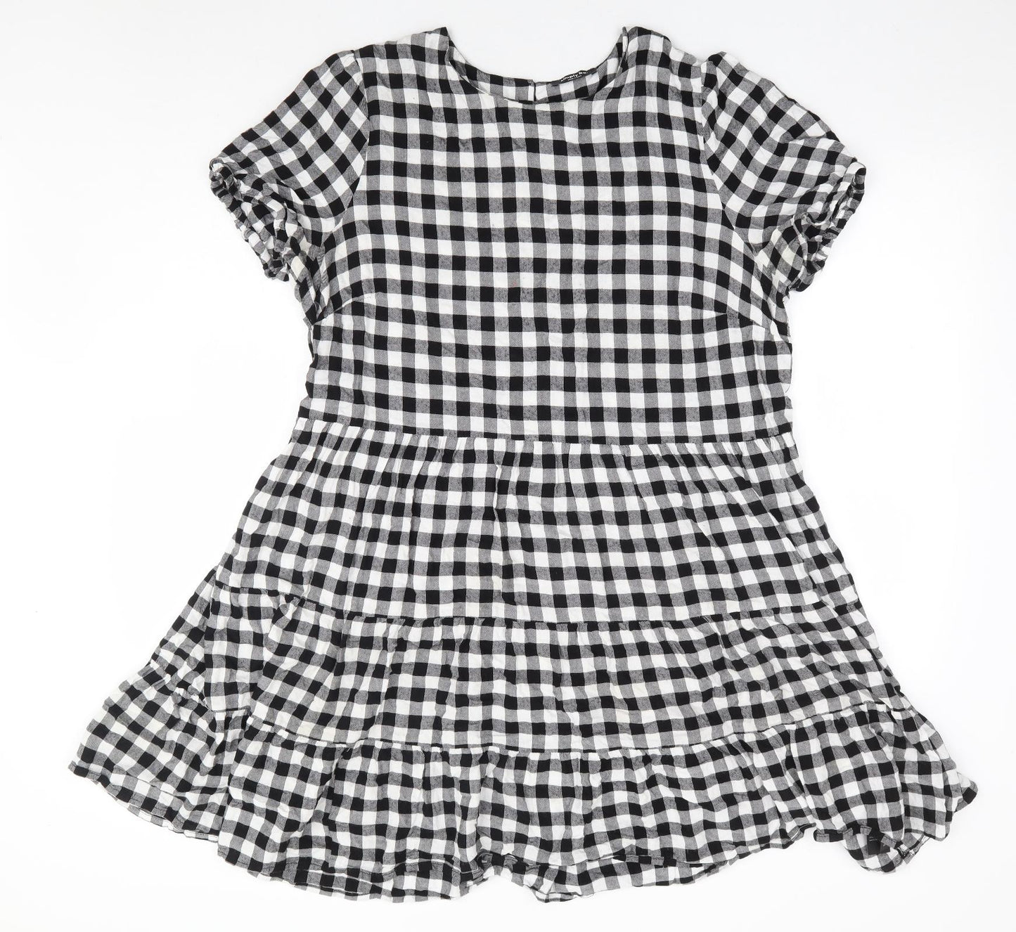 Simply Be Womens Black Check Viscose A-Line Size 14 Round Neck Button