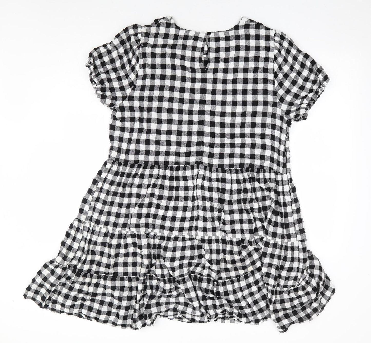Simply Be Womens Black Check Viscose A-Line Size 14 Round Neck Button