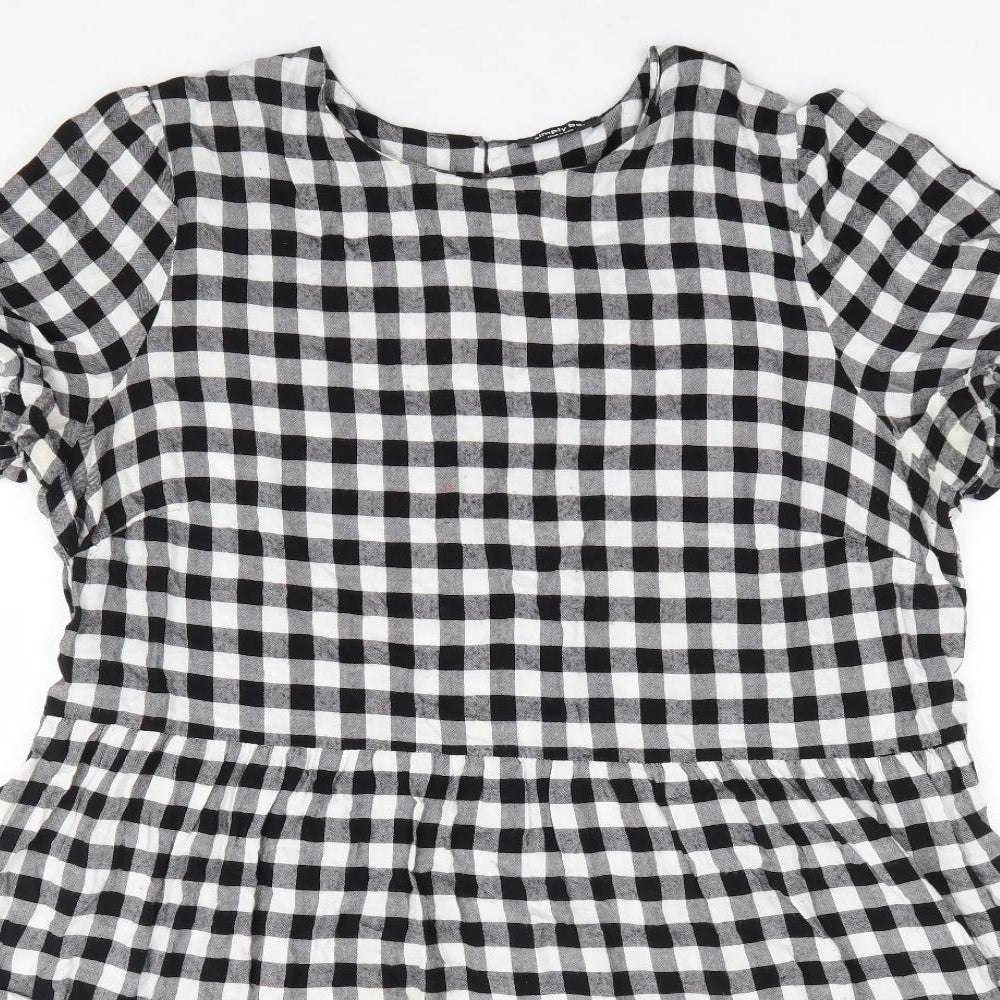 Simply Be Womens Black Check Viscose A-Line Size 14 Round Neck Button