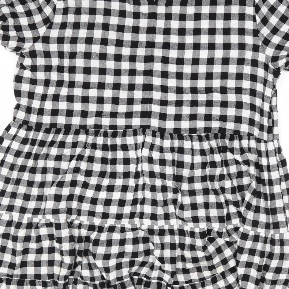 Simply Be Womens Black Check Viscose A-Line Size 14 Round Neck Button
