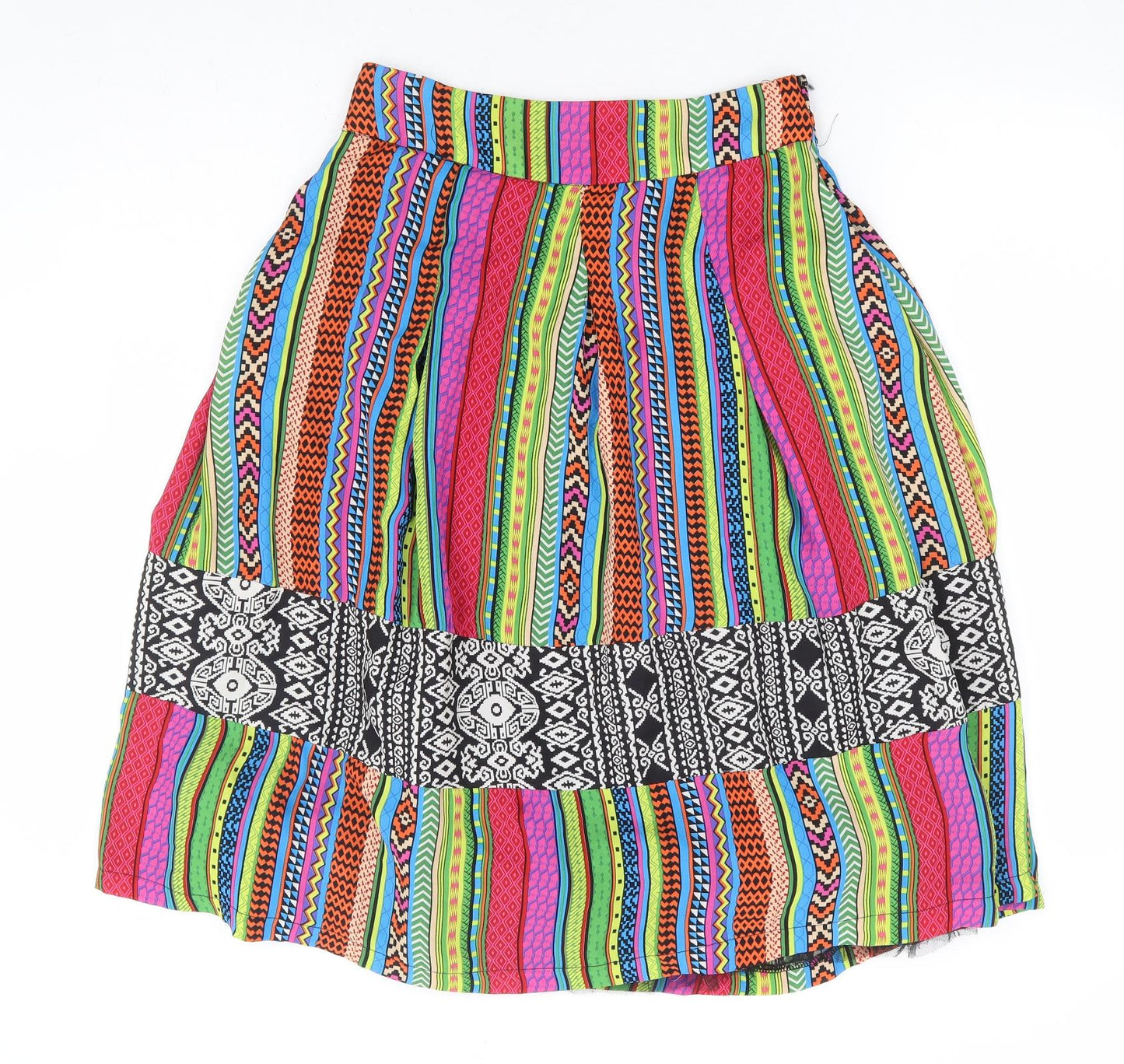 Boohoo Womens Multicoloured Geometric Polyester A-Line Skirt Size 10 Zip