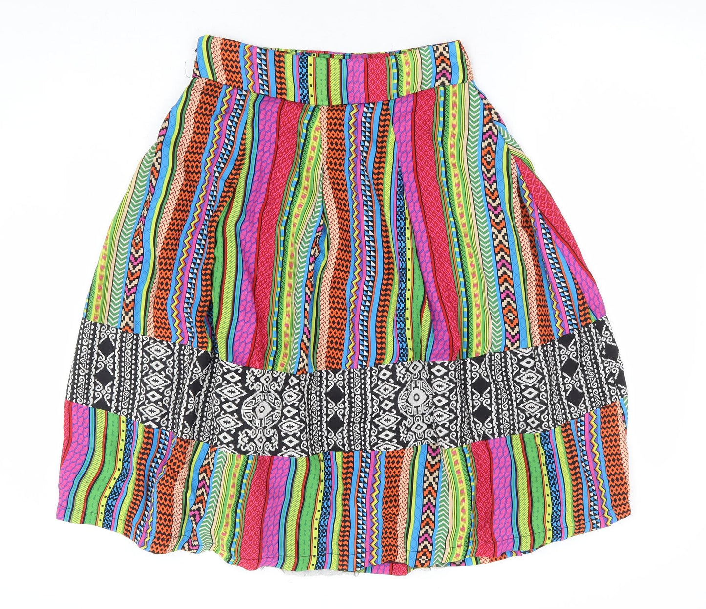 Boohoo Womens Multicoloured Geometric Polyester A-Line Skirt Size 10 Zip