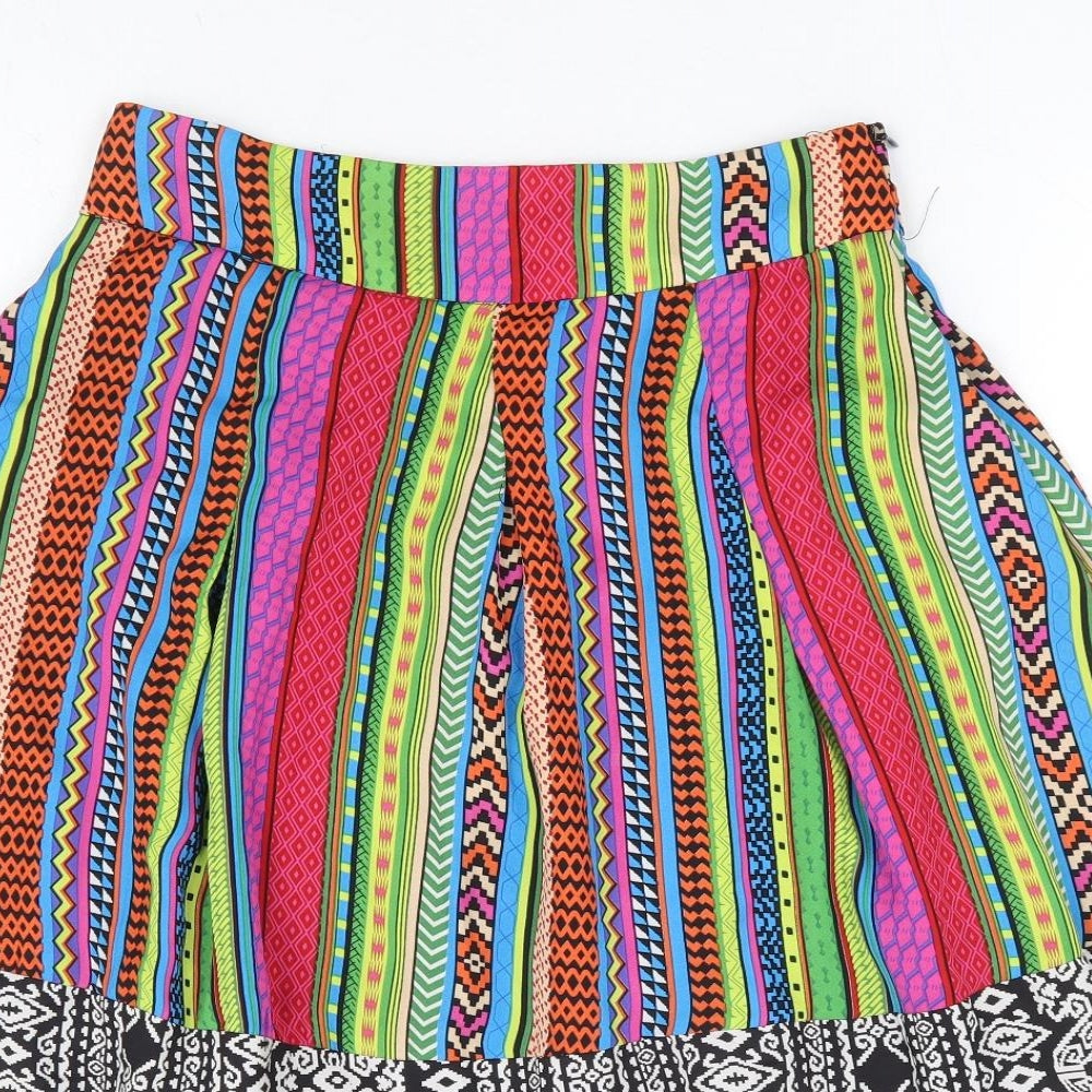 Boohoo Womens Multicoloured Geometric Polyester A-Line Skirt Size 10 Zip
