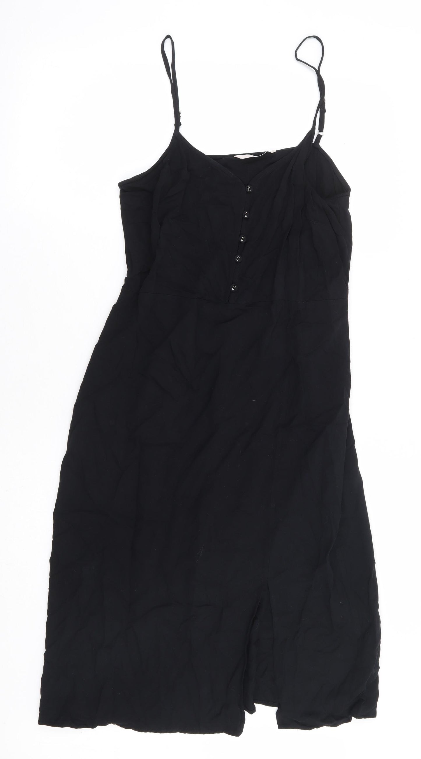 TU Womens Black Viscose Fit & Flare Size 14 V-Neck Button