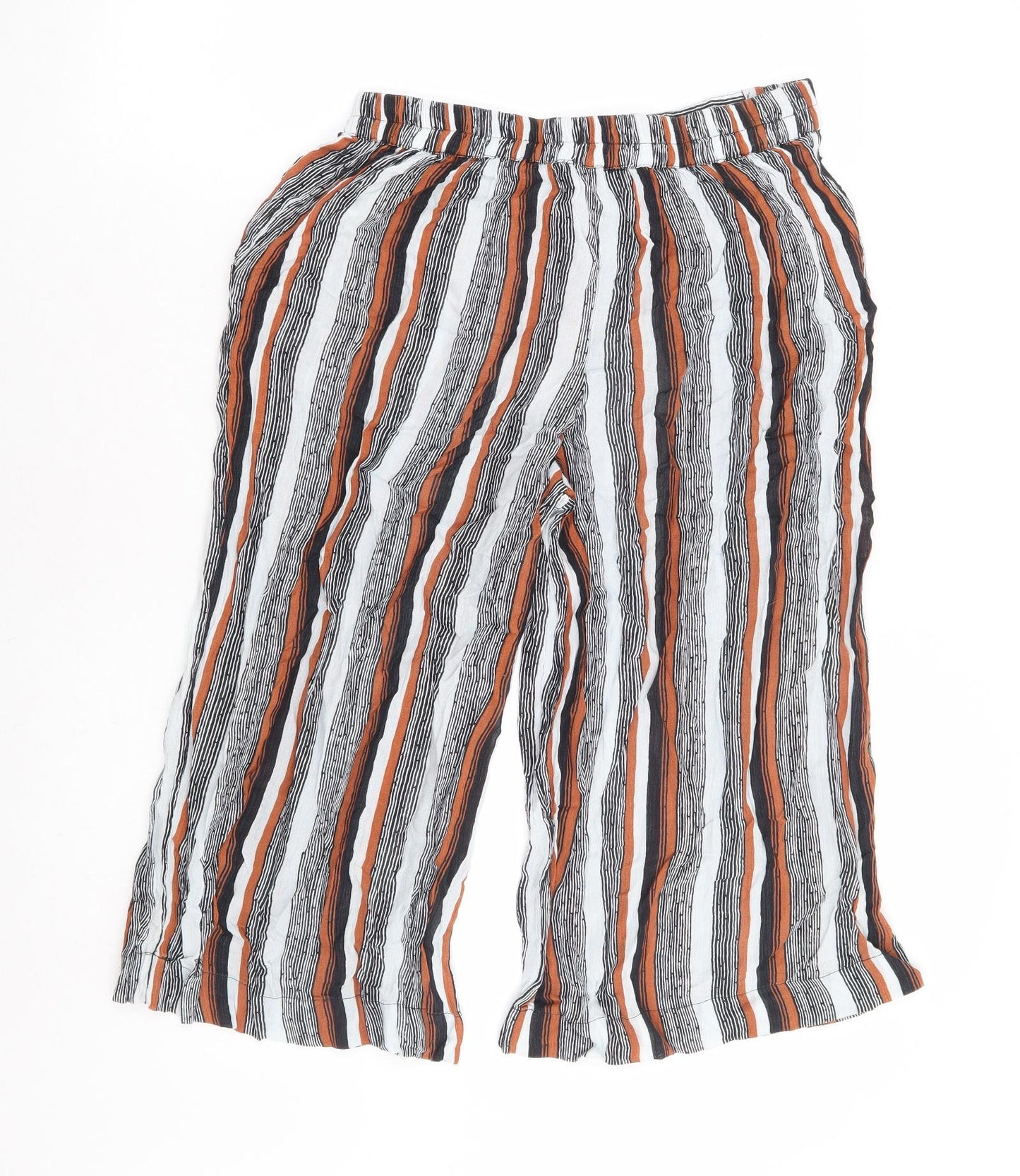 Primark Womens Multicoloured Striped Polyester Cropped Trousers Size 12 Regular Drawstring - Culottes