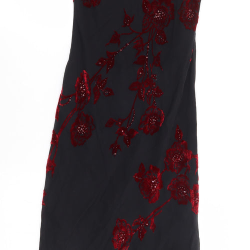 Precis Petite Womens Black Floral Silk A-Line Size 8 Round Neck Zip - Asymmetric