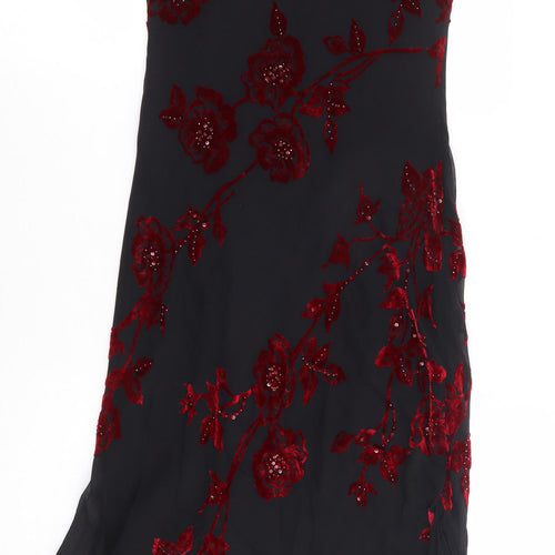 Precis Petite Womens Black Floral Silk A-Line Size 8 Round Neck Zip - Asymmetric
