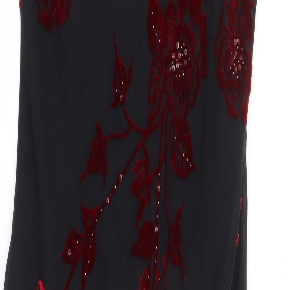 Precis Petite Womens Black Floral Silk A-Line Size 8 Round Neck Zip - Asymmetric