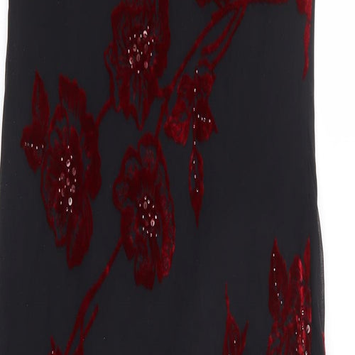 Precis Petite Womens Black Floral Silk A-Line Size 8 Round Neck Zip - Asymmetric