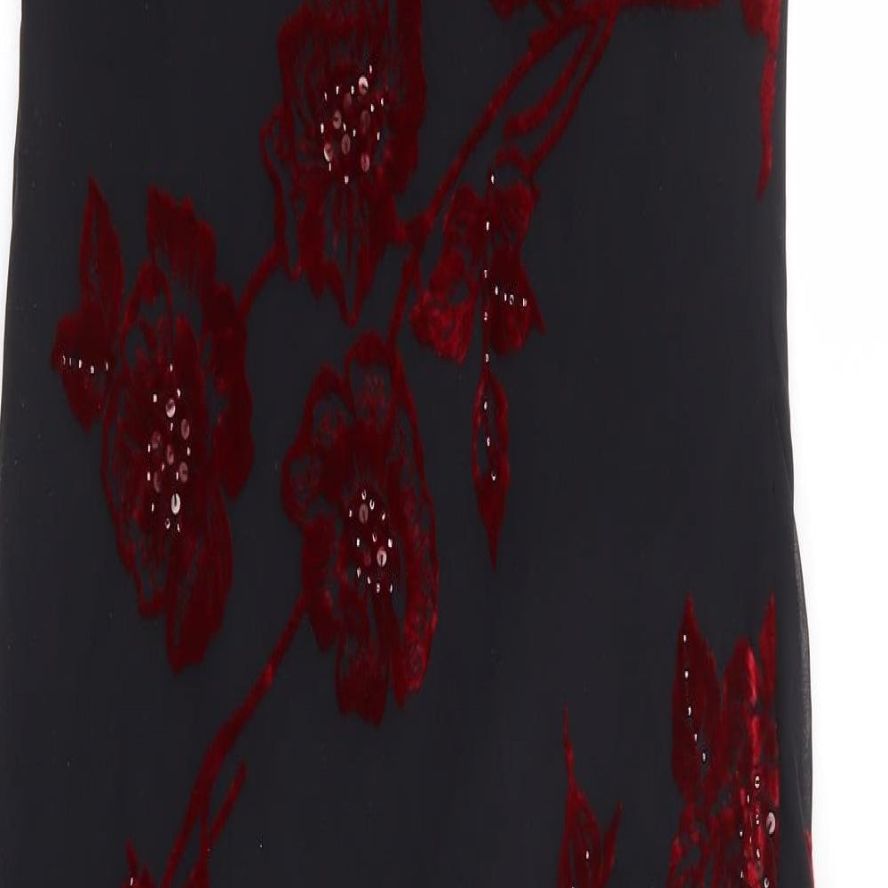 Precis Petite Womens Black Floral Silk A-Line Size 8 Round Neck Zip - Asymmetric