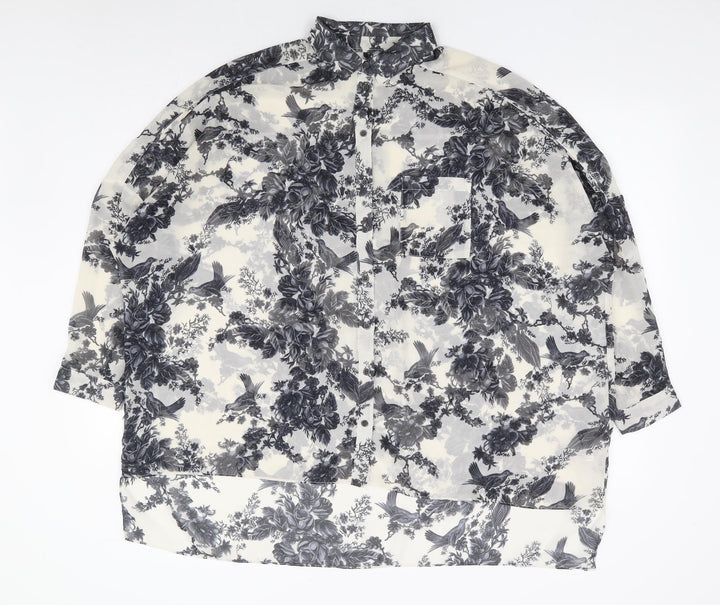 Topshop Womens White Floral Polyester Basic Blouse Size 8 Collared