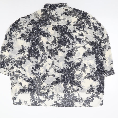 Topshop Womens White Floral Polyester Basic Blouse Size 8 Collared
