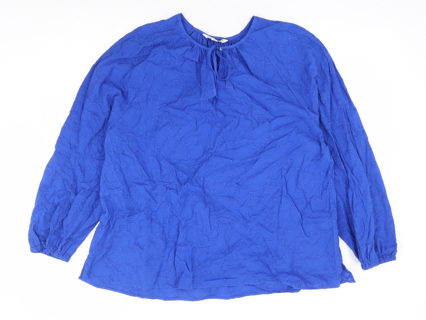 Marks and Spencer Womens Blue 100% Cotton Basic Blouse Size 18 Round Neck