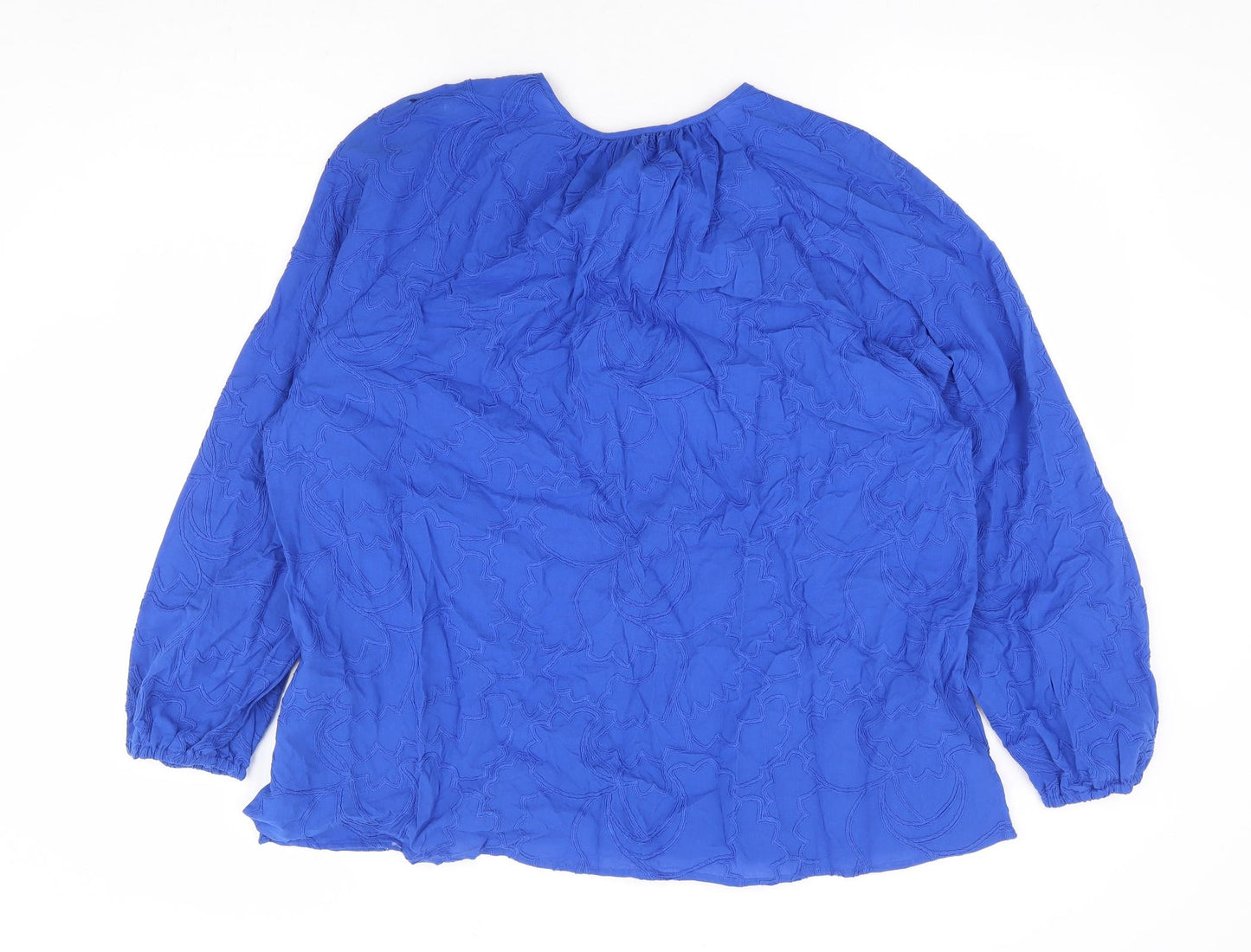 Marks and Spencer Womens Blue 100% Cotton Basic Blouse Size 18 Round Neck