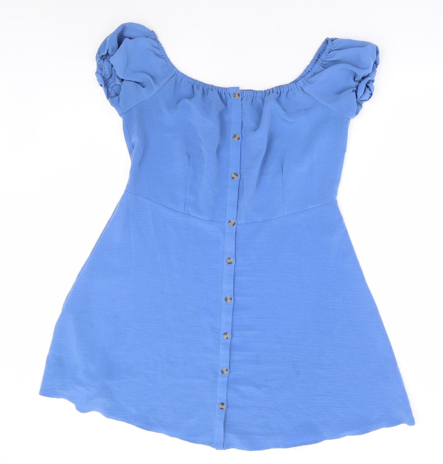 Primark Womens Blue Polyester Fit & Flare Size 16 Round Neck Button