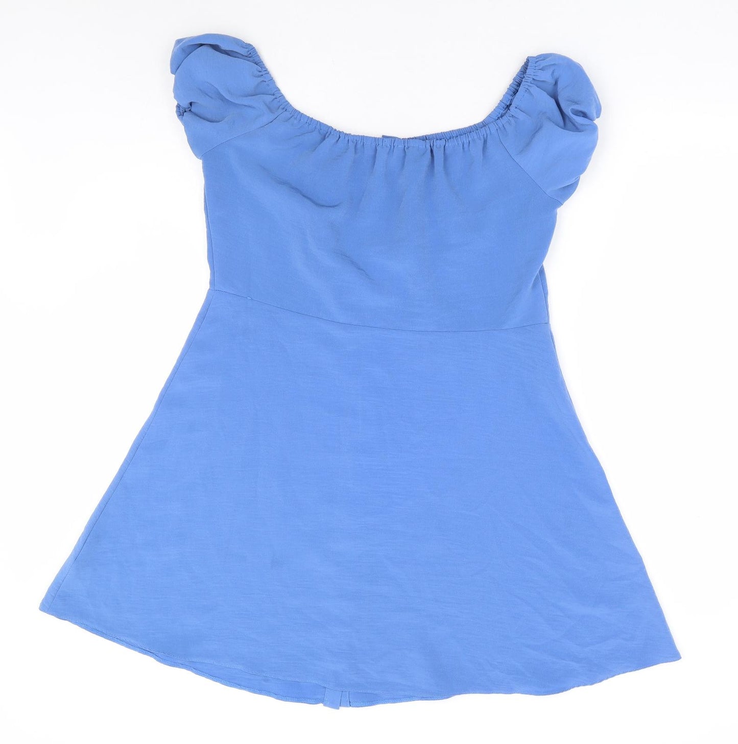 Primark Womens Blue Polyester Fit & Flare Size 16 Round Neck Button
