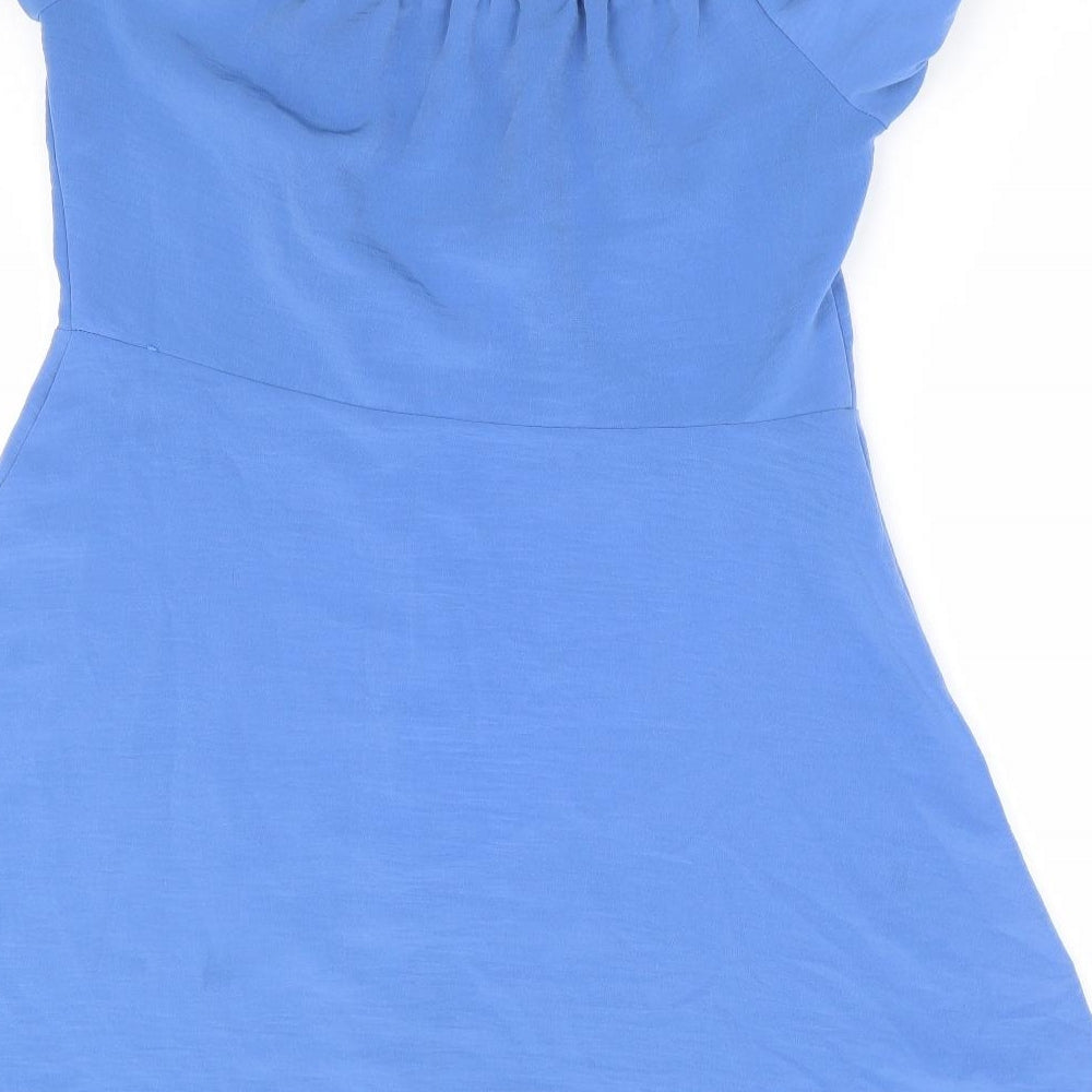 Primark Womens Blue Polyester Fit & Flare Size 16 Round Neck Button