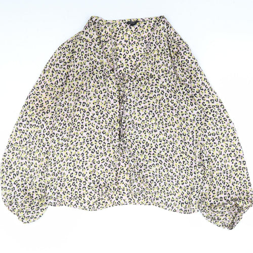 Topshop Womens Multicoloured Animal Print Polyester Basic Blouse Size 10 V-Neck - Leopard Print