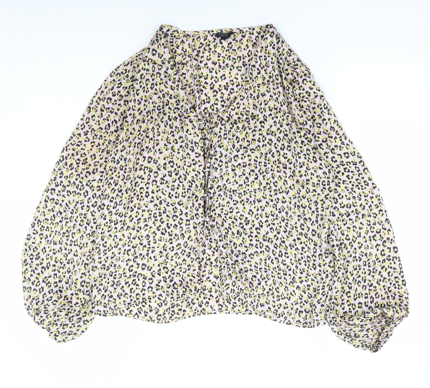 Topshop Womens Multicoloured Animal Print Polyester Basic Blouse Size 10 V-Neck - Leopard Print