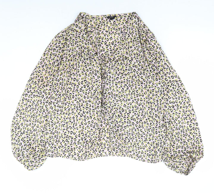 Topshop Womens Multicoloured Animal Print Polyester Basic Blouse Size 10 V-Neck - Leopard Print