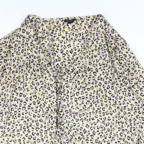 Topshop Womens Multicoloured Animal Print Polyester Basic Blouse Size 10 V-Neck - Leopard Print