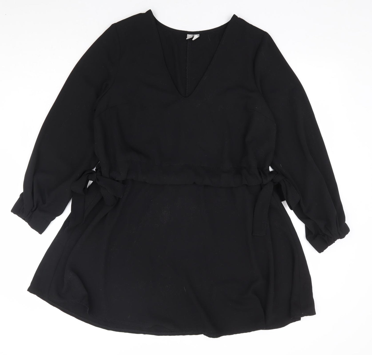 ASOS Womens Black Polyester A-Line Size 10 V-Neck Drawstring - Side Tie Detail