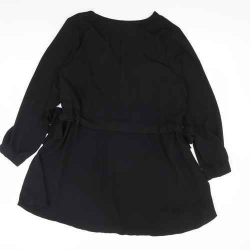 ASOS Womens Black Polyester A-Line Size 10 V-Neck Drawstring - Side Tie Detail