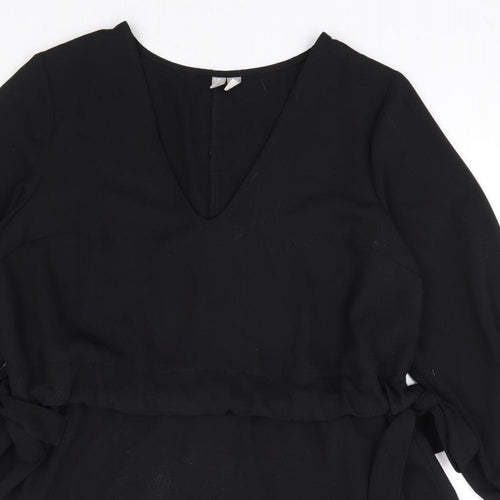 ASOS Womens Black Polyester A-Line Size 10 V-Neck Drawstring - Side Tie Detail