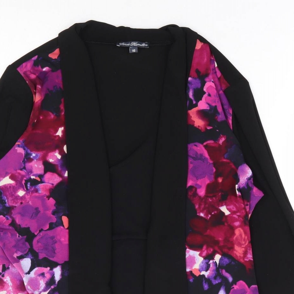 Sarah Hamilton Womens Multicoloured V-Neck Floral Polyester Cardigan Jumper Size 16 - Waterfall Design