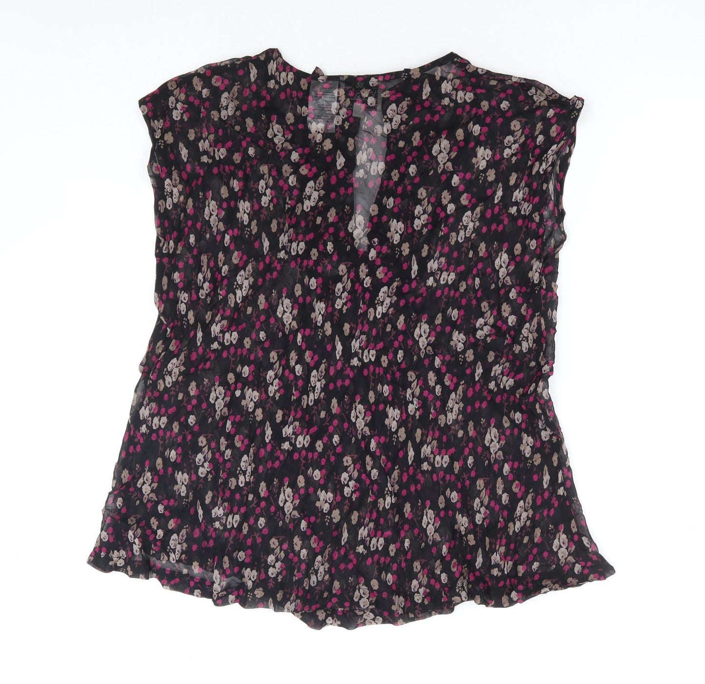 Masai Clothing Womens Black Floral Viscose Basic Blouse Size M V-Neck
