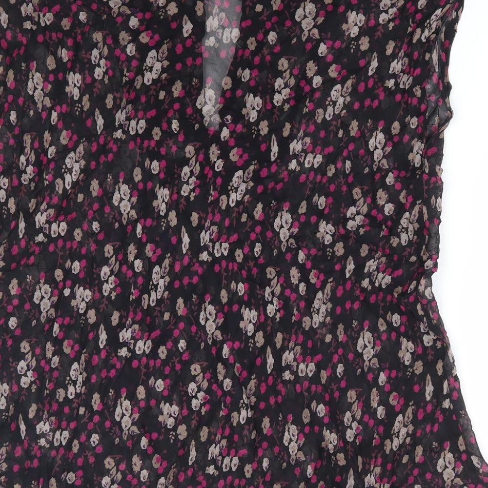 Masai Clothing Womens Black Floral Viscose Basic Blouse Size M V-Neck