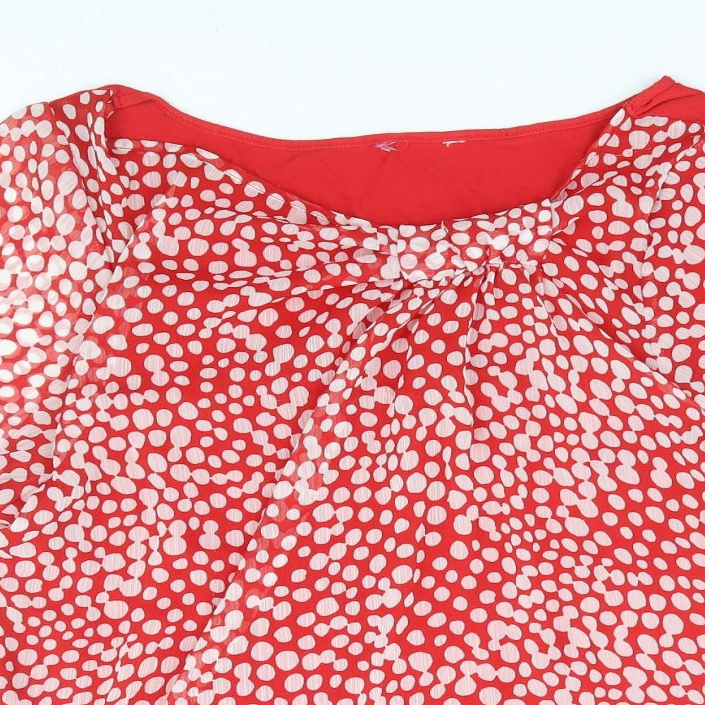 Per Una Womens Red Polka Dot Polyester Basic T-Shirt Size 18 Round Neck