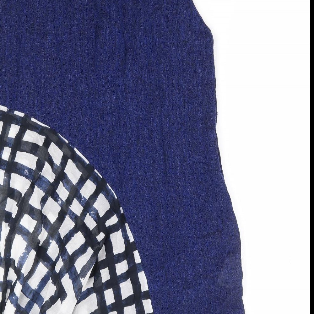 Crea Concept Womens Blue Geometric Linen Tunic Blouse Size 12 Scoop Neck