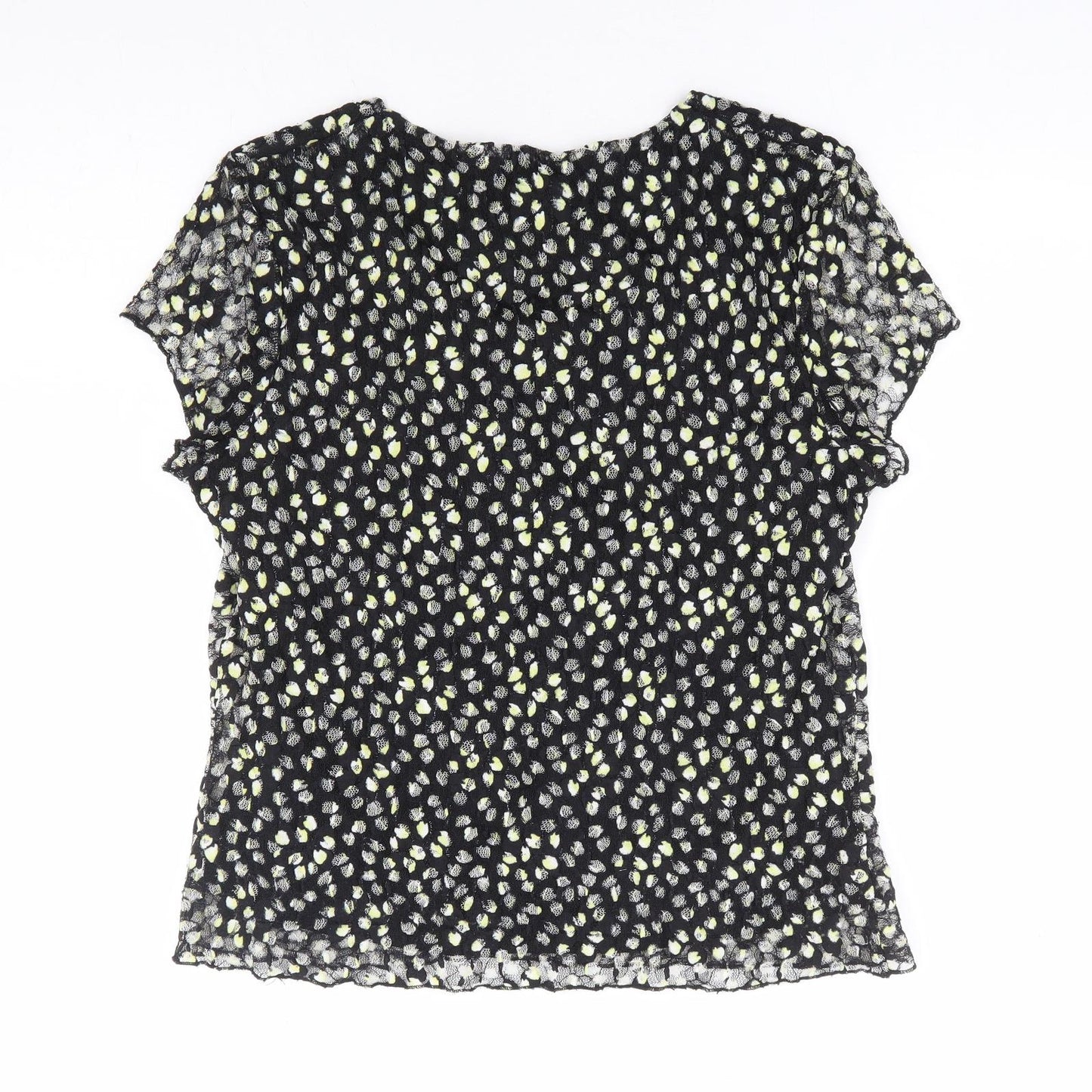 Precis Petite Womens Black Geometric Polyester Basic T-Shirt Size L Scoop Neck