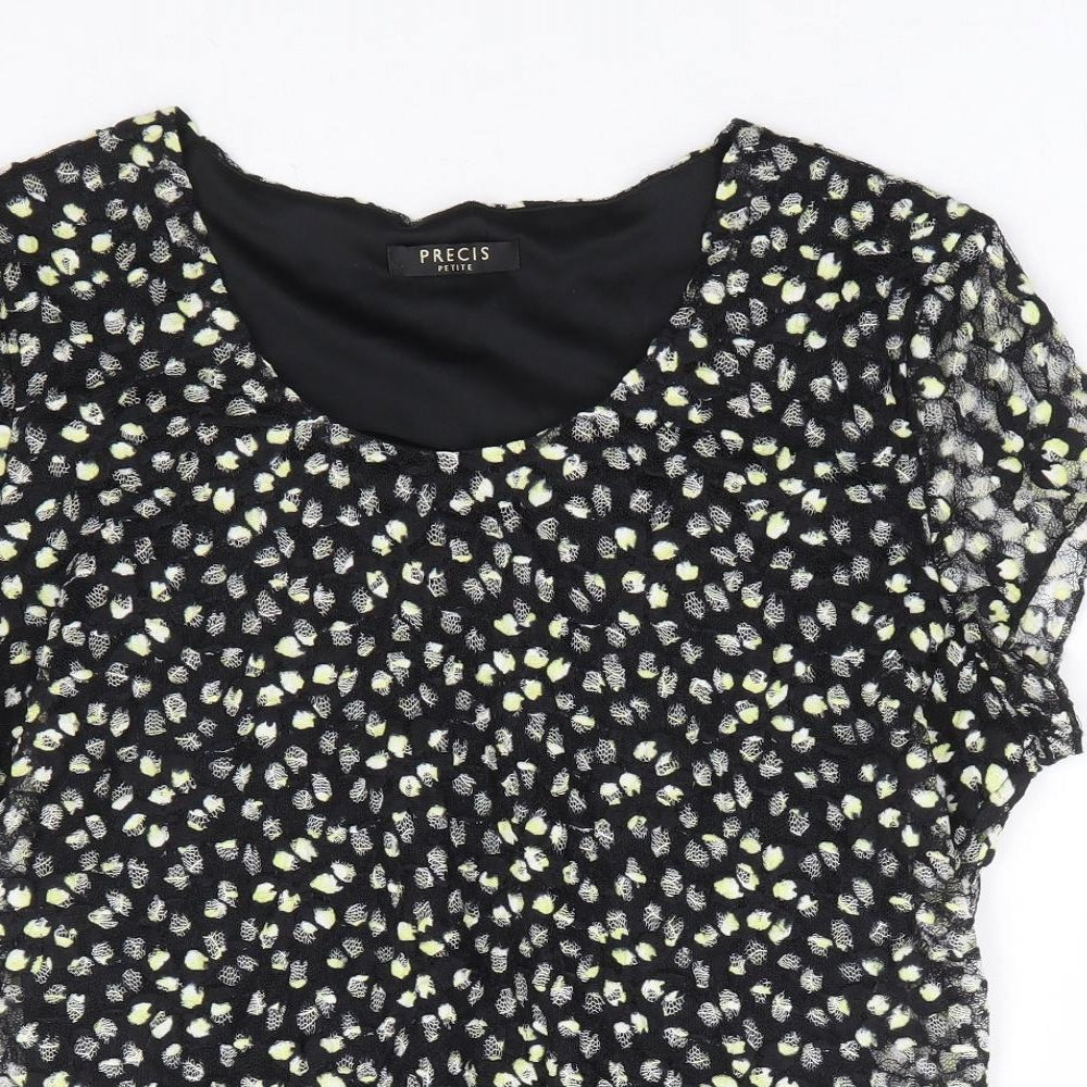 Precis Petite Womens Black Geometric Polyester Basic T-Shirt Size L Scoop Neck