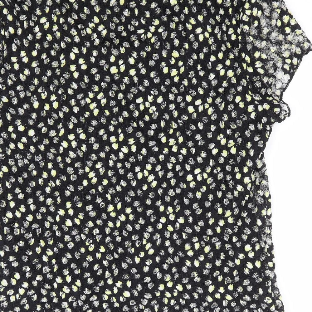 Precis Petite Womens Black Geometric Polyester Basic T-Shirt Size L Scoop Neck