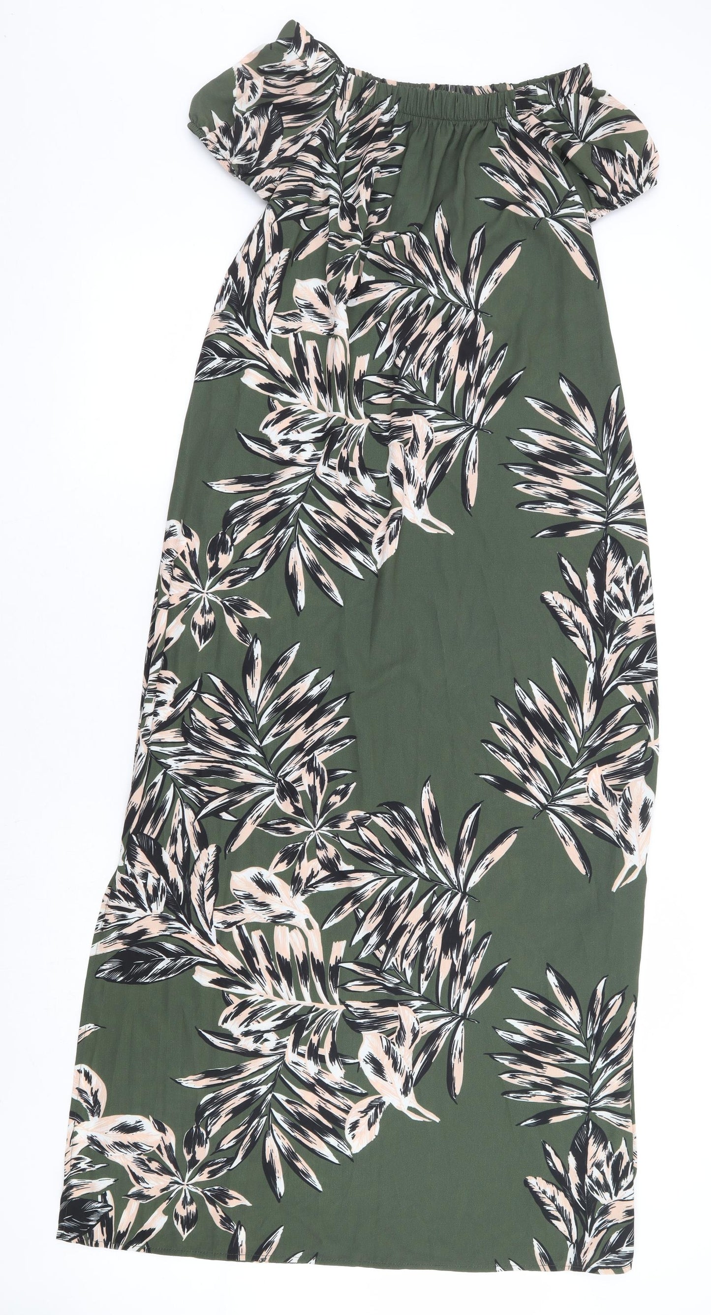 Select Womens Green Floral Polyester Maxi Size 12 Off the Shoulder Pullover