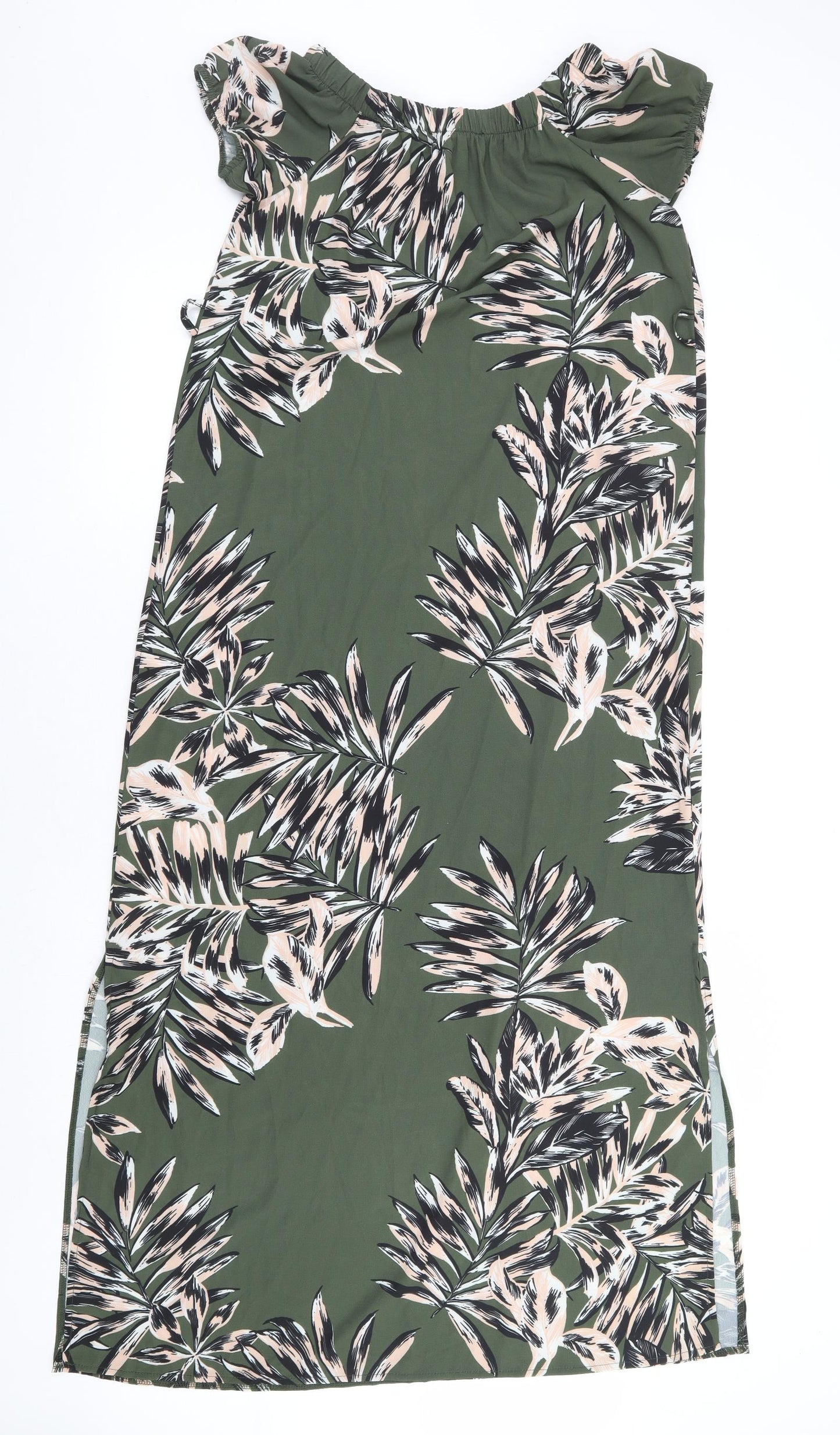 Select Womens Green Floral Polyester Maxi Size 12 Off the Shoulder Pullover