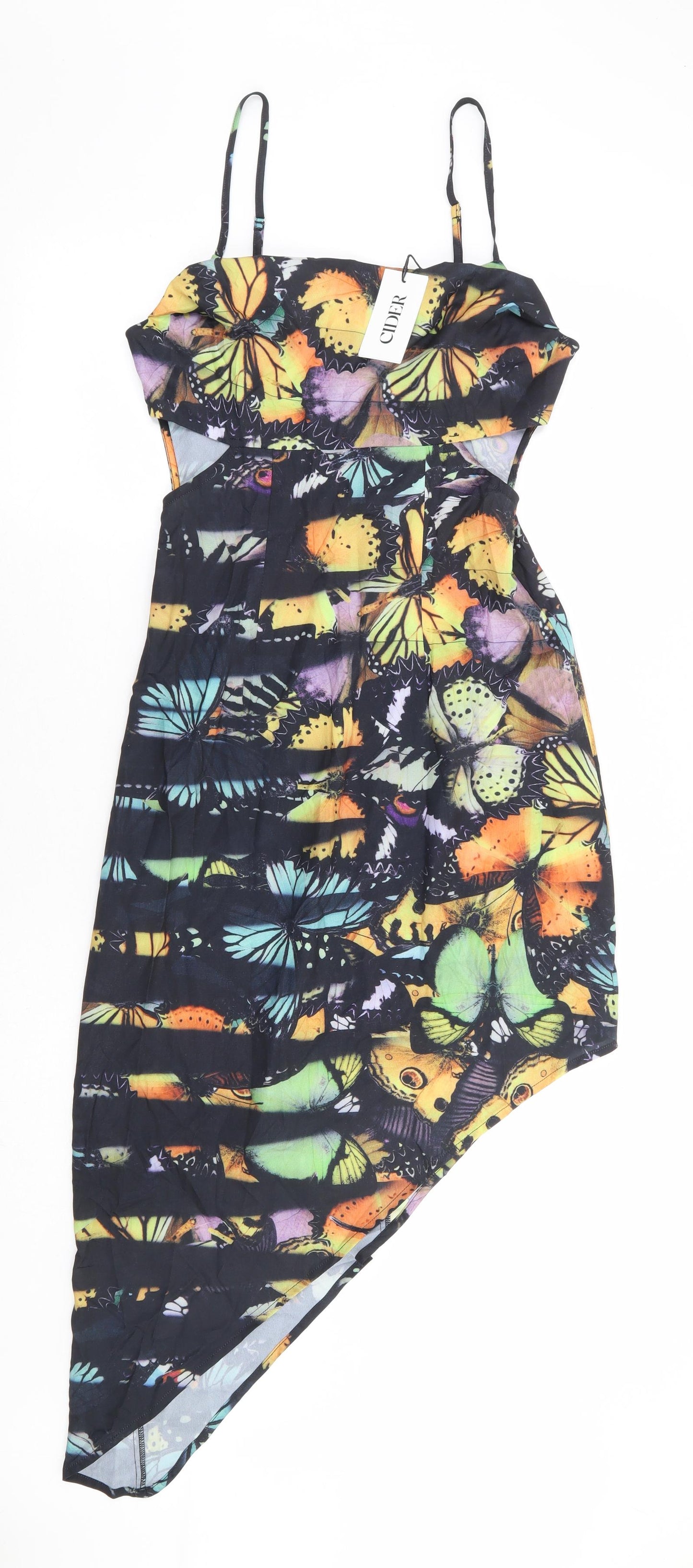 Cider Womens Multicoloured Geometric Polyester Bodycon Size S Square Neck Zip - Butterfly