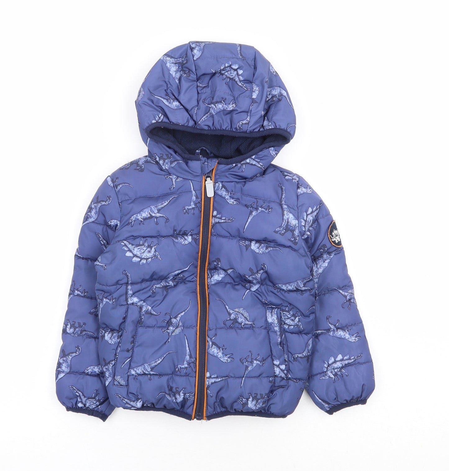 Nutmeg Boys Blue Geometric Quilted Coat Size 2-3 Years Zip - Dinosaur