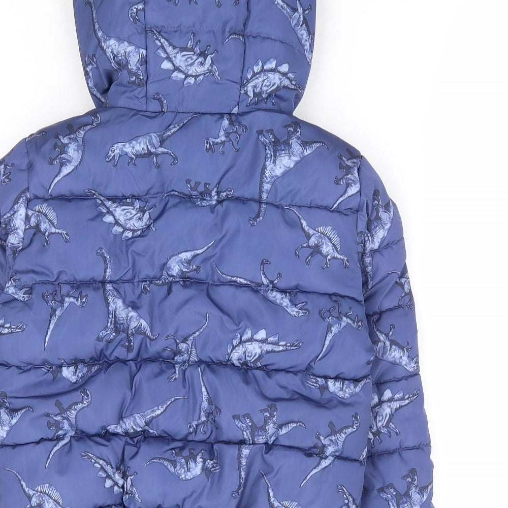 Nutmeg Boys Blue Geometric Quilted Coat Size 2-3 Years Zip - Dinosaur