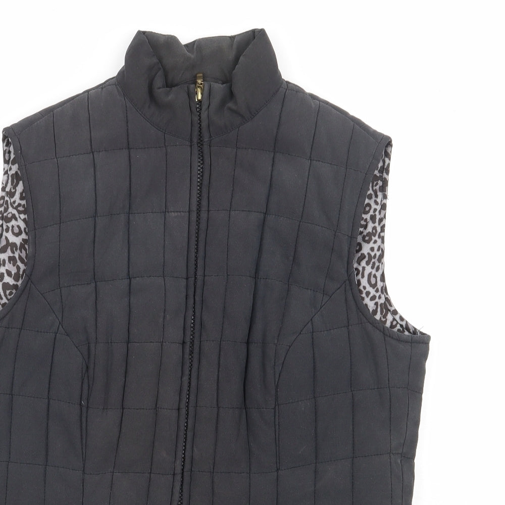 Marks and Spencer Womens Grey Animal Print Gilet Jacket Size 12 Zip - Leopard Print