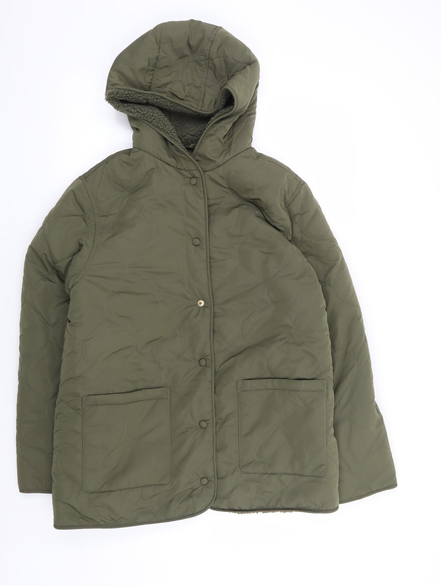 Marks and Spencer Womens Green Parka Coat Size 12 Snap - Teddy Lining