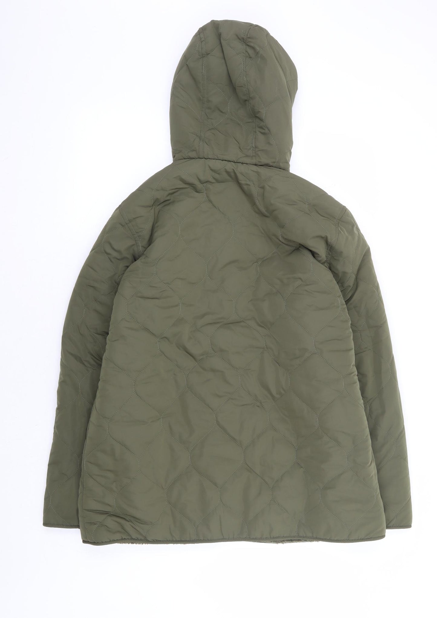 Marks and Spencer Womens Green Parka Coat Size 12 Snap - Teddy Lining