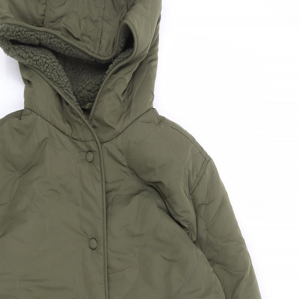 Marks and Spencer Womens Green Parka Coat Size 12 Snap - Teddy Lining