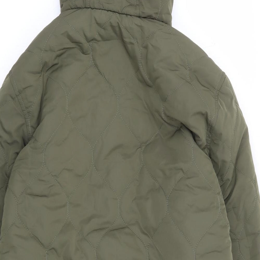 Marks and Spencer Womens Green Parka Coat Size 12 Snap - Teddy Lining