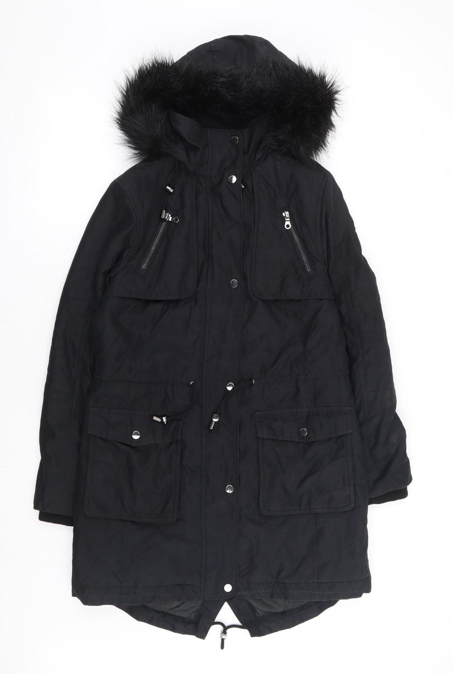 Marks and Spencer Womens Black Overcoat Coat Size 10 Zip