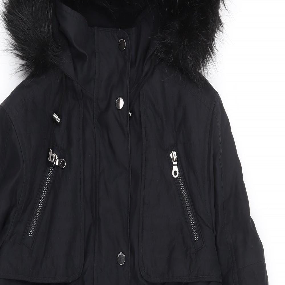 Marks and Spencer Womens Black Overcoat Coat Size 10 Zip